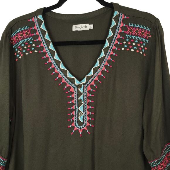 Time For Me Boho Style Embroidered Addison 100% viscose Tunic Top, Size Large - Picture 7 of 10